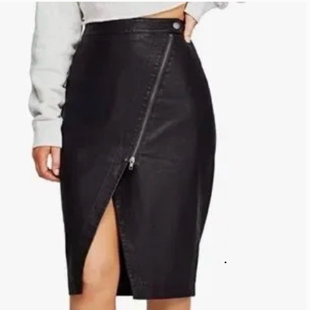 Free People Black Faux Leather Asymmetrical Skirt
